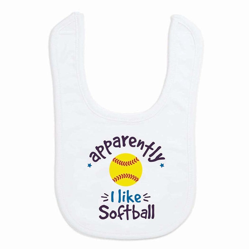 ChalkTalkSPORTS Softball Baby & Infant Bib | Apparently, I like Softball | Soft Microfiber Bib - Image 1